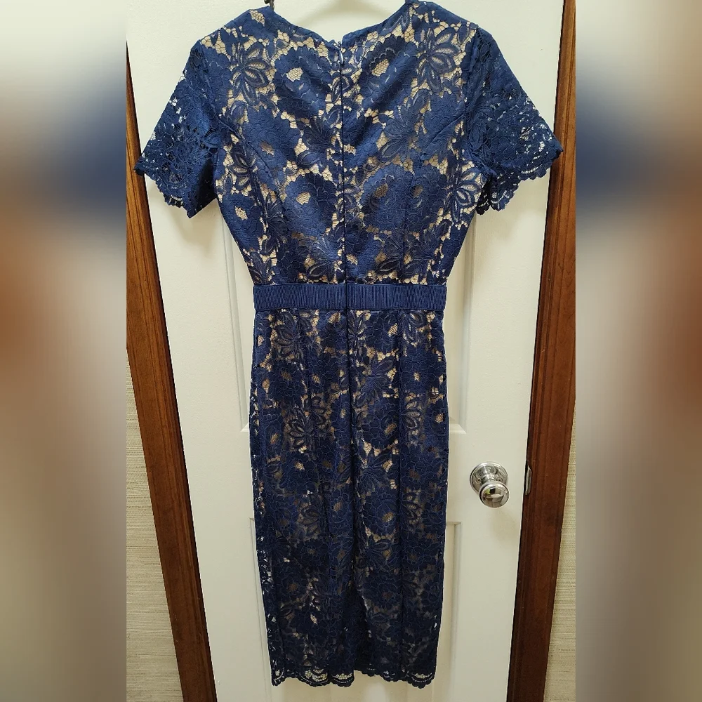 Alexia Admor Navy/Nude Short Sleeve Delora Dress Size 4 - Picture 6 of 9